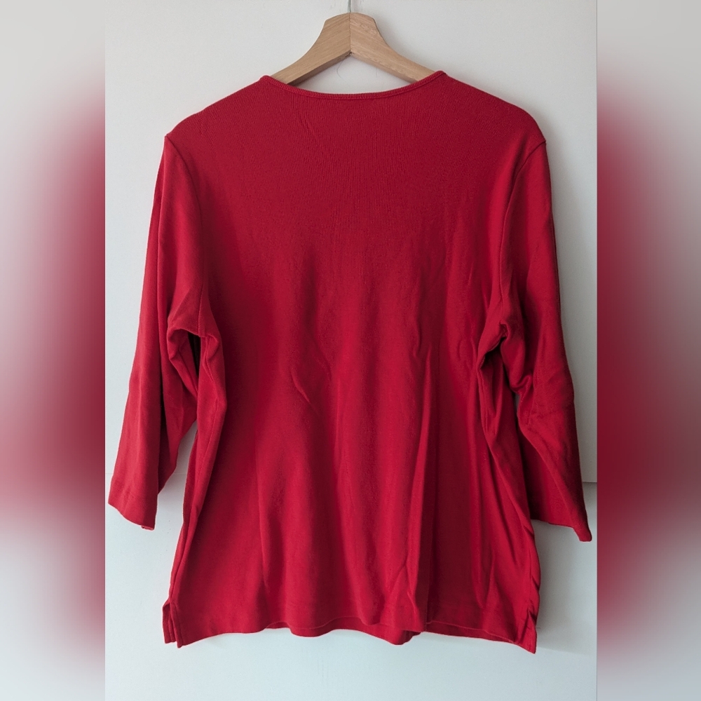 Quaker Factory Large Going Batty 3/4 Sleeve Shirt Red Black Halloween - Picture 6 of 9